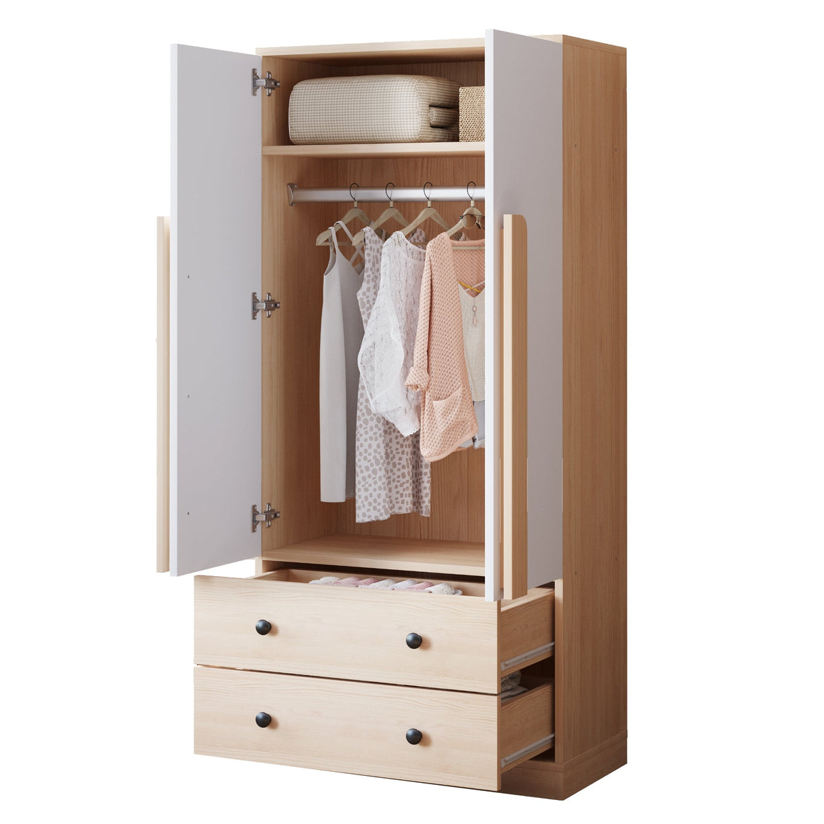 Wardrobe 70x40x170cm Double Door Design Drawers Storage, Wood Color/White