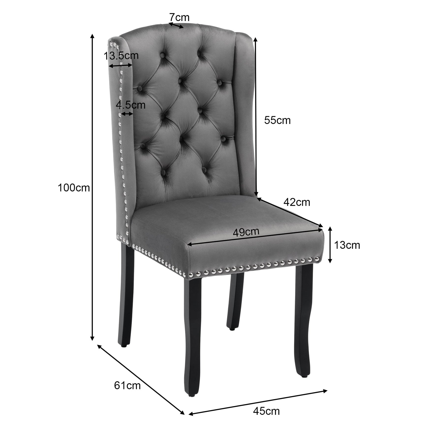 Velvet Dining Chairs Set of 2 Oak Legs Nailhead Trim - Grey