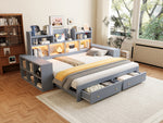 Extendable Sofa Bed 90/180x200cm with Storage & LED, Grey Wood