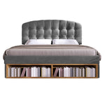 Upholstered Double Bed with Drawers, Storage and Adjustable Headboard, 140x190cm, Grey Velvet
