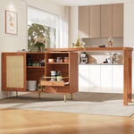 360° Rotating Bar Table Extendable Storage Rattan Door Brown