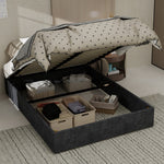 Bed Frame 140x200cm Gas Lift Storage, Grey Dutch Velvet Fabric
