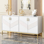 Sideboard, 4 Doors, Large Capacity, Height-Adjustable, White & Gold MDF