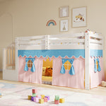 Mid-Height Bed 90x200cm with LED Light & Curtains, White Pine