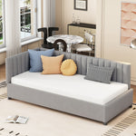 Upholstered Bed Sofa, 90x200 Multifunctional with Slatted Frame, Skin-Friendly Velvet Fabric Gray