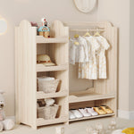 Children's Wardrobe Freestanding with Clothes Rail & 4 Shelves, Natural Wood