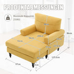 Single Sofa Lounger with Side Pockets and Wooden Legs, Chenille Fabric