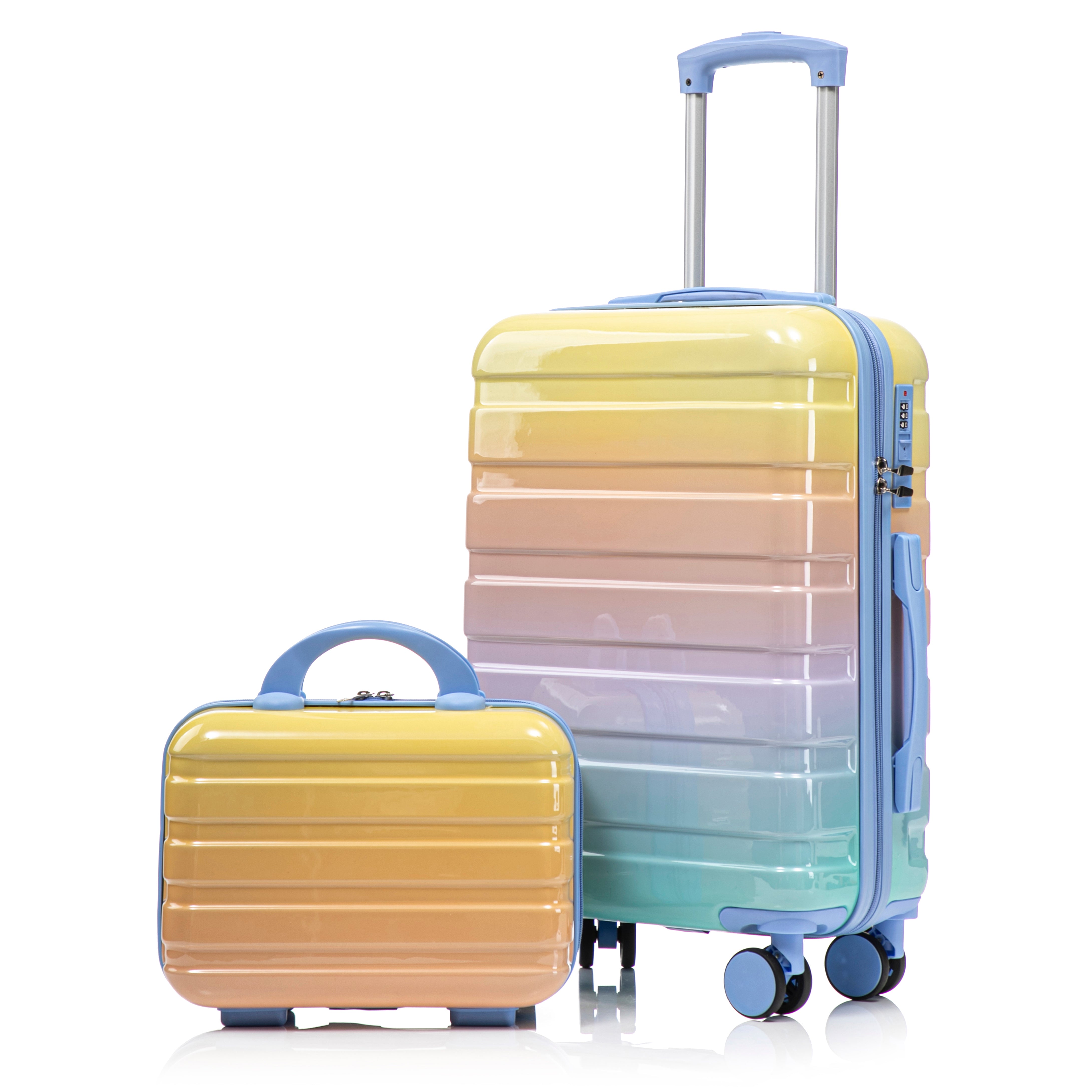 PC Spinner Luggage Set 14"/20" 2-Piece with Lock & Cosmetic Bag - Yellow