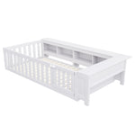 Kids Bed 90x200cm with Storage & Safety Rail, Solid Wood White