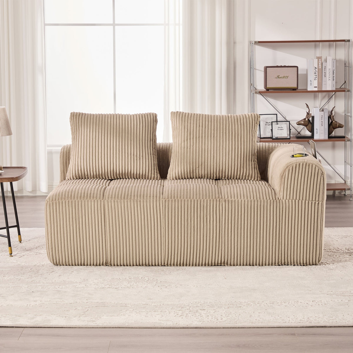 Two-Seater Sofa - No Assembly Storage Pocket Drink Holder - Corduroy