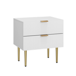 Bedside Table Wave Pattern 2 Drawers Metal Legs - White