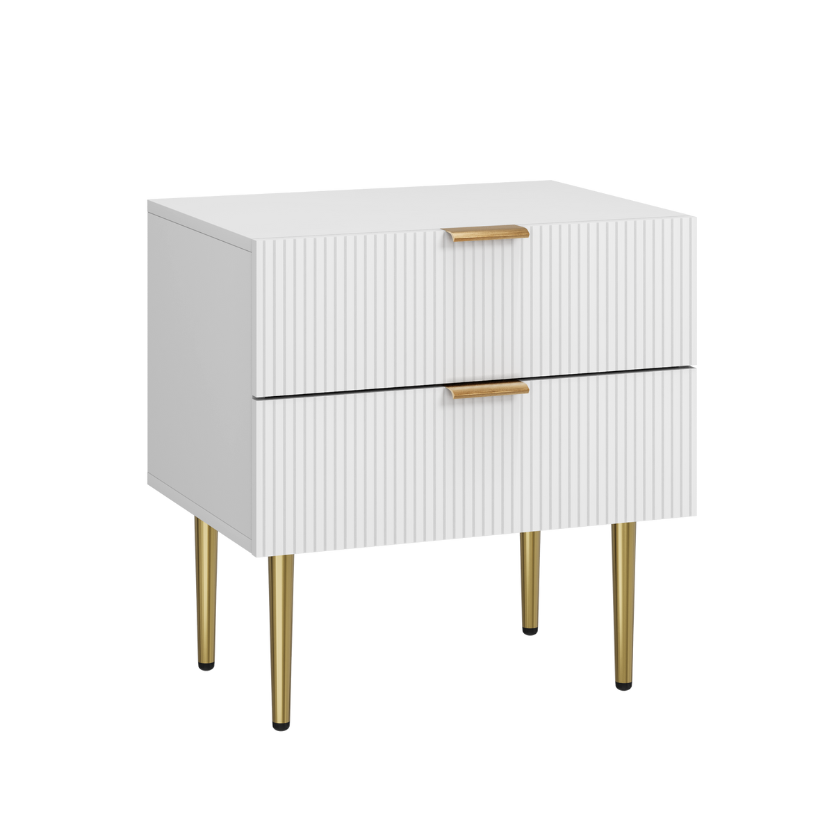 Bedside Table Wave Pattern 2 Drawers Metal Legs - White