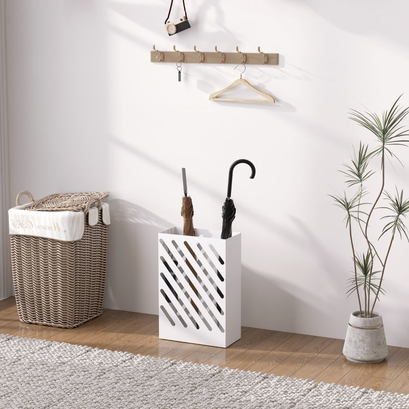 Umbrella stand with 4 hooks and water tray, steel, white