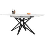 Extendable Dining Table 120(160)x80cm Star-Shaped Legs - Walnut/Marble Look Black