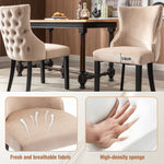 Dining Chair Set of 2 Button Tufting Solid Wood Frame Beige Velvet
