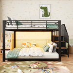 Metal Bunk Bed 140x200cm with Storage Stairs & LED Light, Black