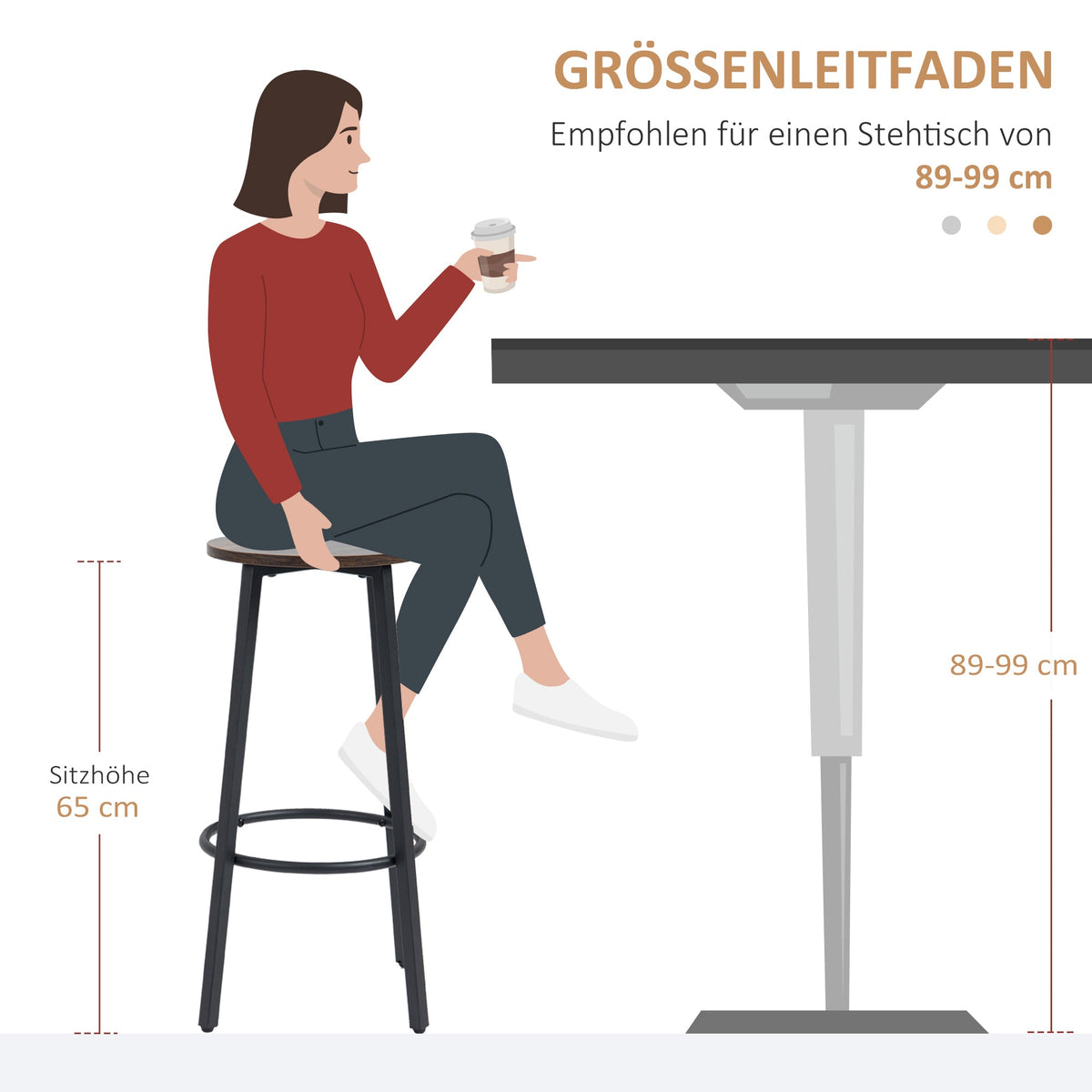 Bar Stool Set of 2, Industrial Design with Footrest, Metal Frame, Brown