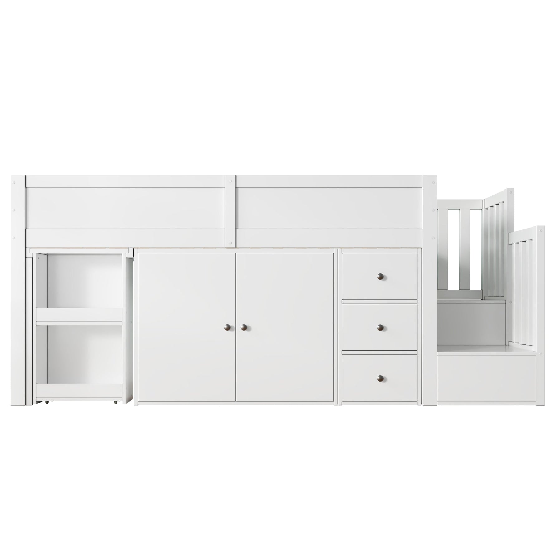 Multifunctional Children's Loft Bed with Desk, Wardrobe and Storage Stairs, White MDF
