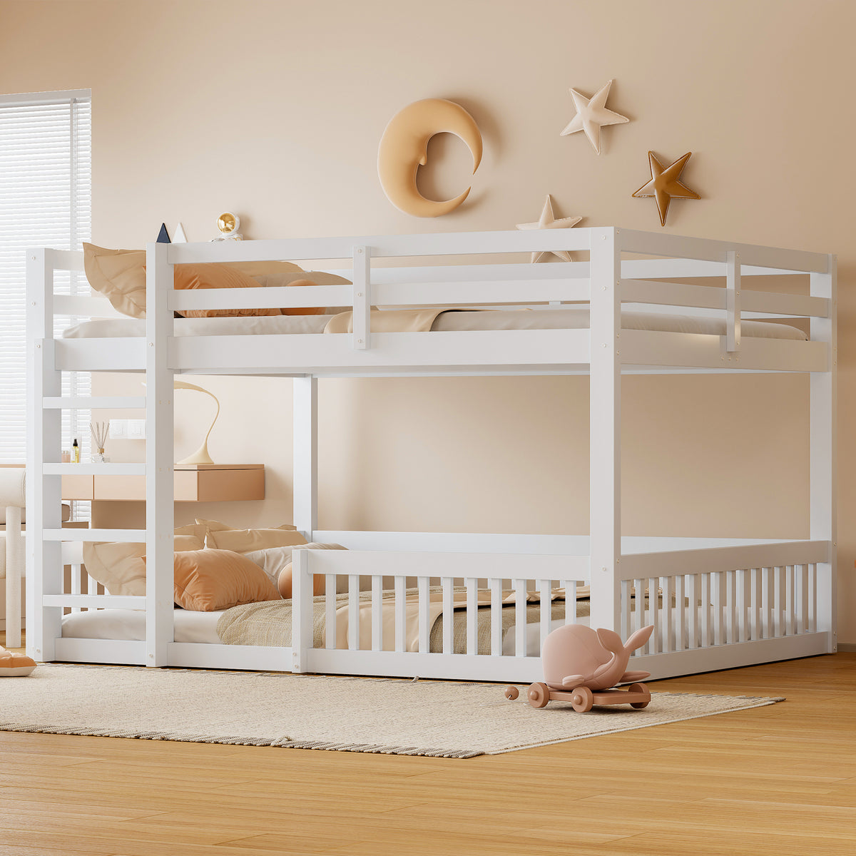 Bunk Bed 160x200 cm with Safety Guard Railings, White