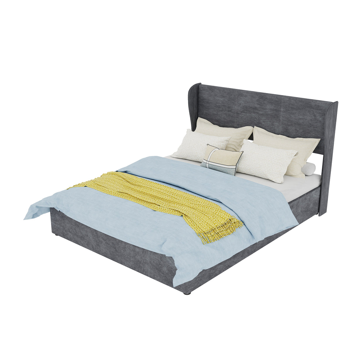 Modern Upholstered Bed 140x200 cm Gas Lift Storage, Grey