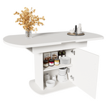 Extendable Oval Dining Table Modern Minimalist Storage Space-saving White