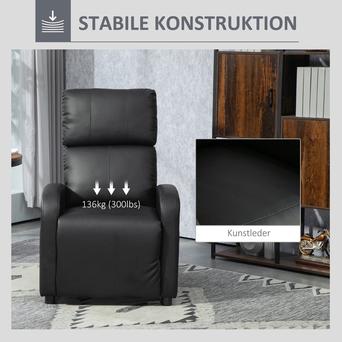 Recliner Chair, Reclining Function, TV, Faux Leather Black