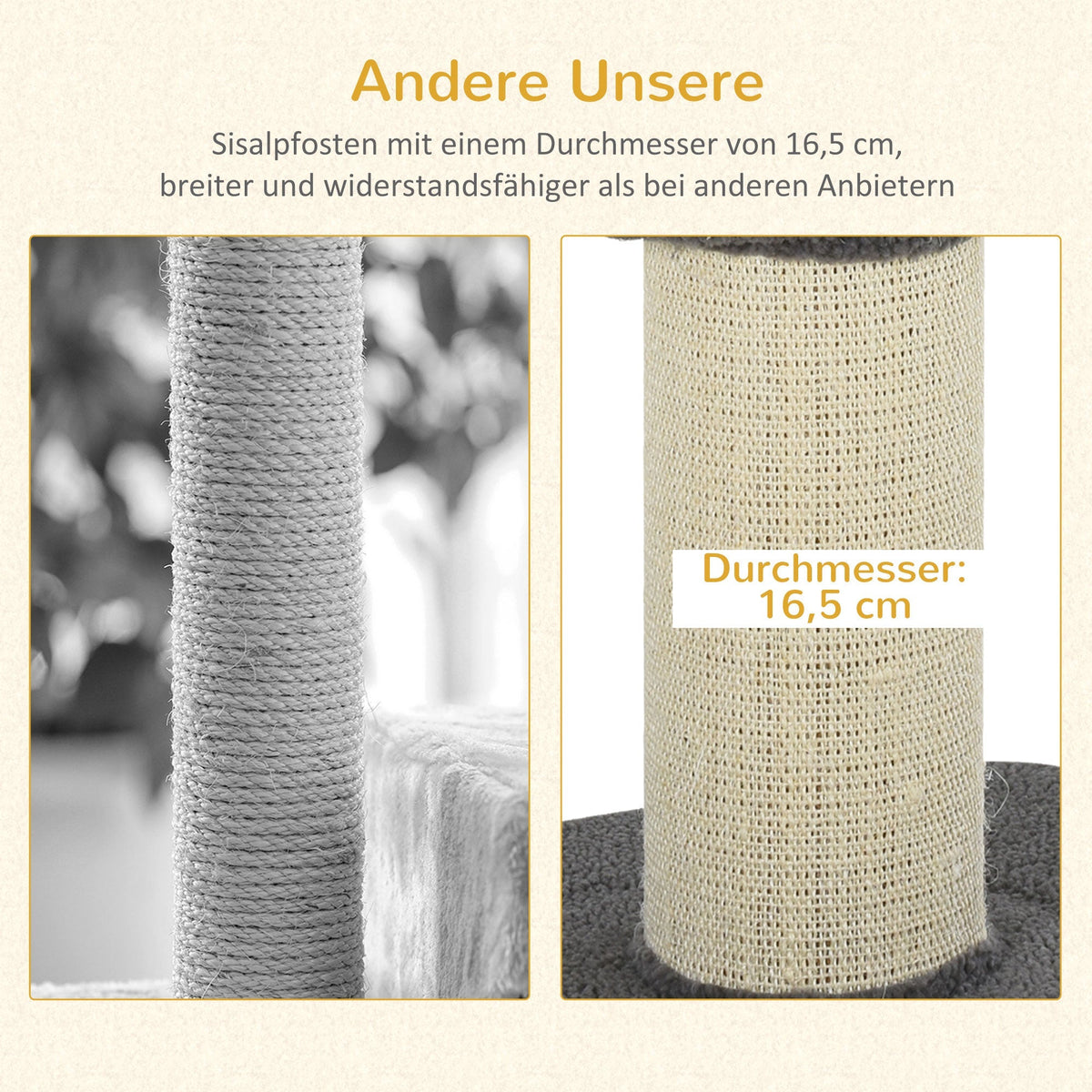 Cat Scratching Post, Sturdy with Platform, Sisal, Grey