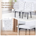 Set of 2 Dining Seats Soft Retro Crocodile Pattern Crystal Clasps White and Black Faux Leather
