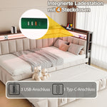 Upholstered Sofa Bed 90x200cm with Trundle & LED, Beige Velvet
