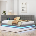 Upholstered Sofa Bed, 140x200 Multifunctional with LED & USB, Gray Velvet