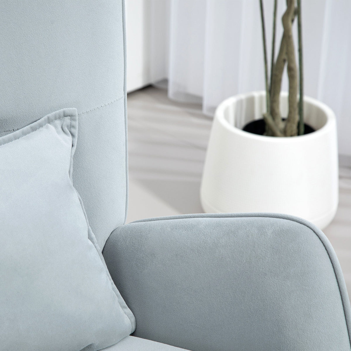 Rocking Chair, Armrests, Velvet Look, Light Grey