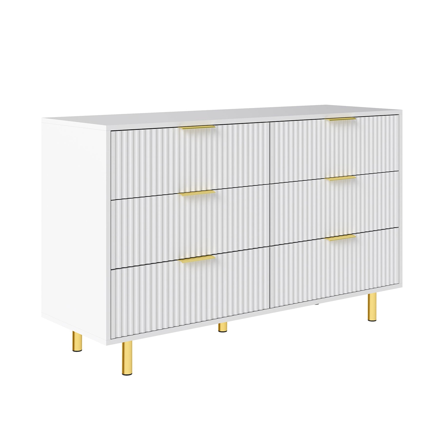 Modular Drawer Unit with 9 Drawers and Modern Sideboard Set, White and Gold