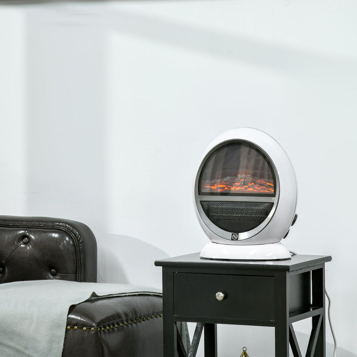 LED Electric Fireplace, 1500W Flame Effect, White ABS Plastic