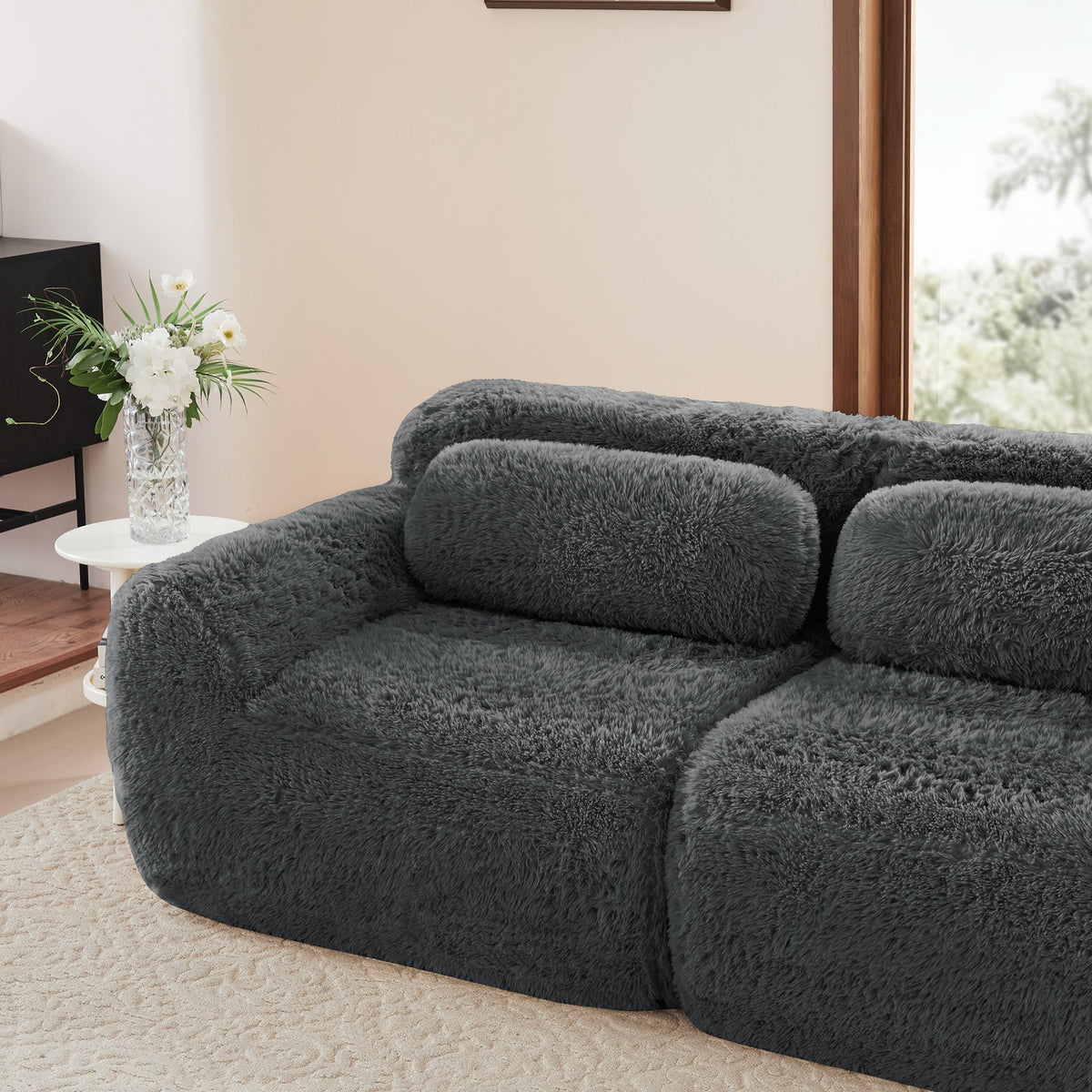 2-seater Sofa Frameless Modular Design Plush Fabric Grey