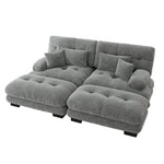 Cloud Corner Sofa, Double with Lumbar & Decorative Pillows, Wide Armrests & 2 Ottomans, Chenille Grey