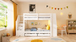 Children's Bunk Bed 90x200cm with Desk & Storage, White Wood