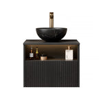Floating Bathroom Washbasin with Ceramic Bowl and Sensor Light, 60cm Plywood Cabinet, Black