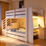 Children's Bunk Bed 90x200cm with Desk & Storage, White Wood
