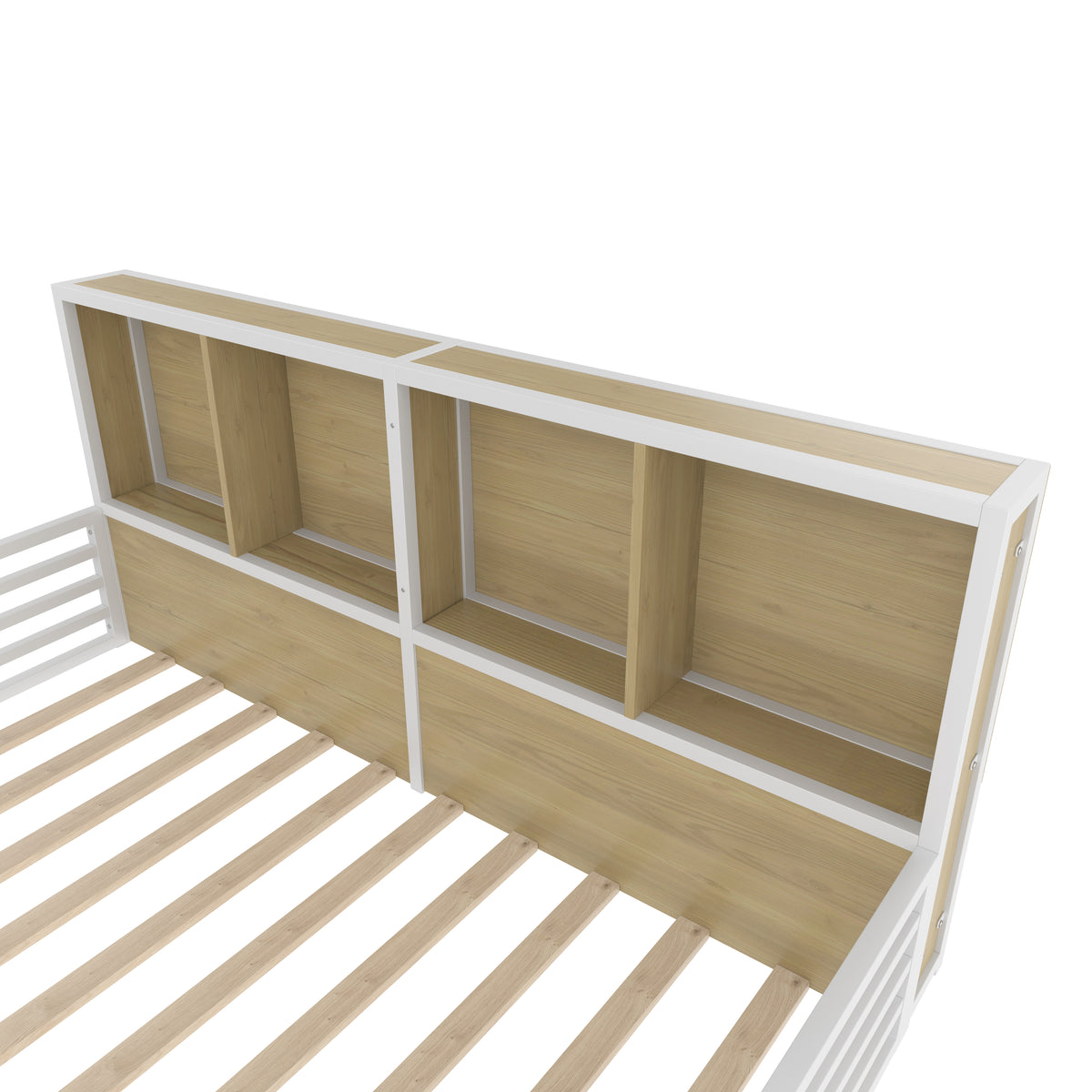 Fence Daybed Platform Bed 140x200cm with Storage, White Metal
