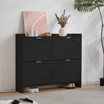 Shoe Cabinet 4 Drop-Down Compartments Open Shelves Entryway, Black