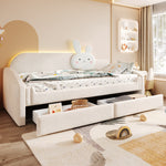 Children's Sofa Bed 90x200 with Storage & LED, Beige Velvet