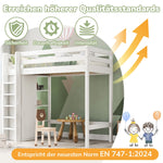 Children's Loft Bed, 90x200 cm Single with Wardrobe & 6 Shelves, White
