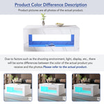 LED Coffee Table High-Gloss Remote Control Marble Print - White