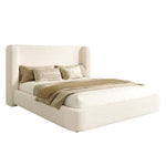 Upholstered Double Bed 160x200 with Hydraulic Storage, Beige Bouclé