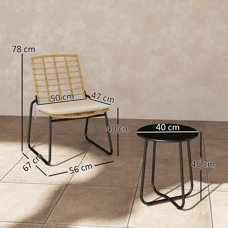 Rattan Garden Furniture Set, 2-Person 3-Piece Stackable, Beige & Brown
