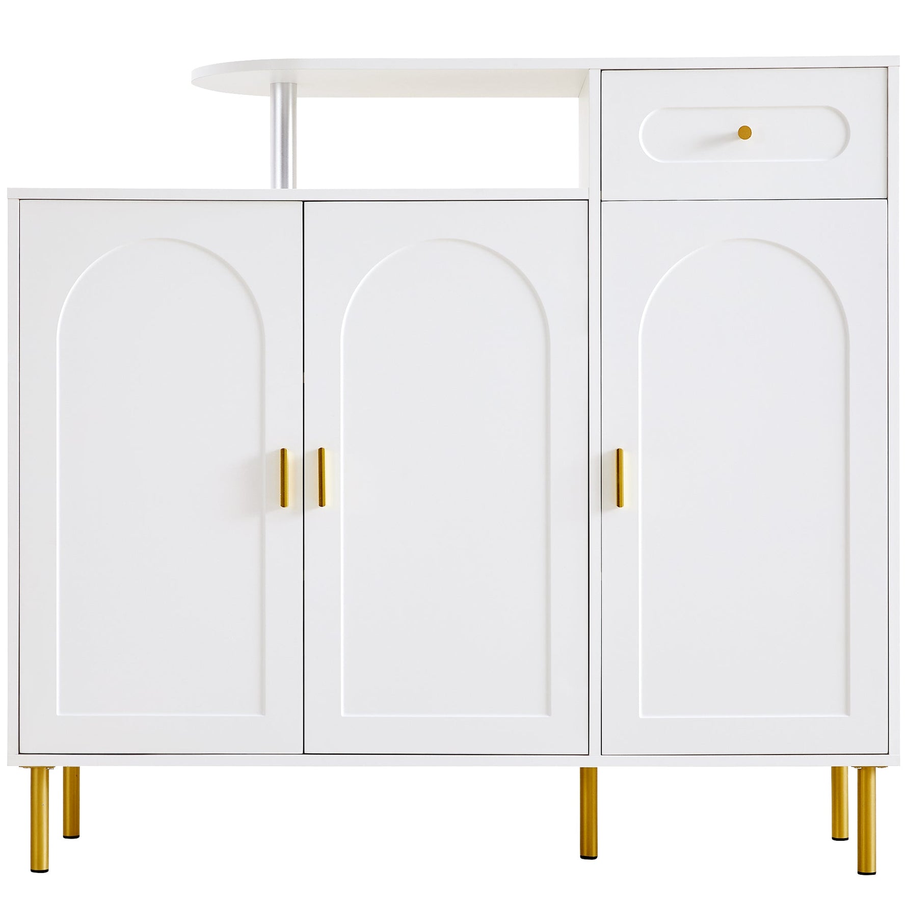Chest of Drawers with Metal Handles, 1 Drawer, 3 Doors, on Metal Feet, White