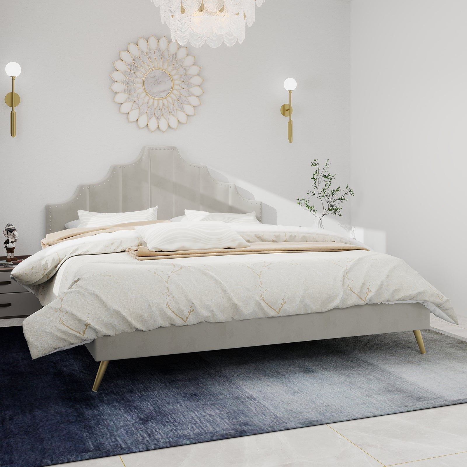 Soft Bed, Minimalist Headboard, 140*200CM, Beige