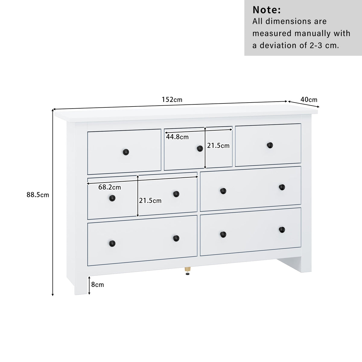 Dining Cabinet, Modern Minimalist 7-Drawer Buffet, White