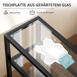 Side Table, 3 Levels Tempered Glass with Steel Frame, Black