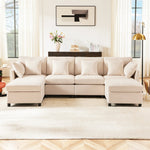Modern Chenille Sofa Modular Detachable Footstool L-Shaped U-Shaped, Chenille